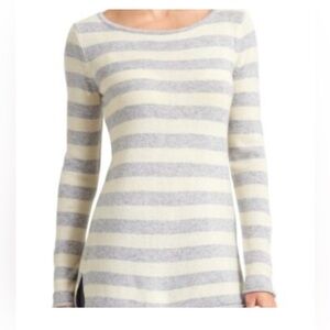Athleta Gray + Cream Striped 100% Cashmere Sweater